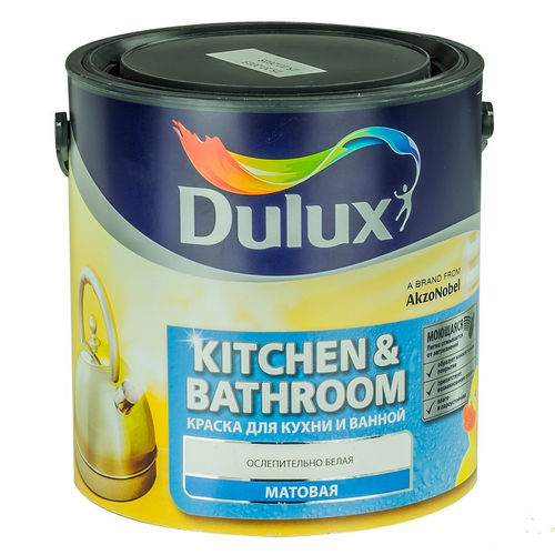 Краска ВД DULUX для кухни и ванной ослепительно белая 2,5л
