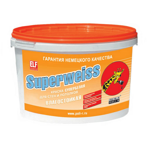 Краска ВД Poli-R Superweiss для стен и потолков супербелая  3,5кг